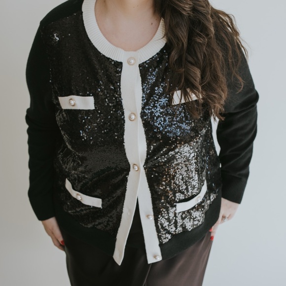 Talbots Black and White Sequin Cardigan - Picture 13 of 16
